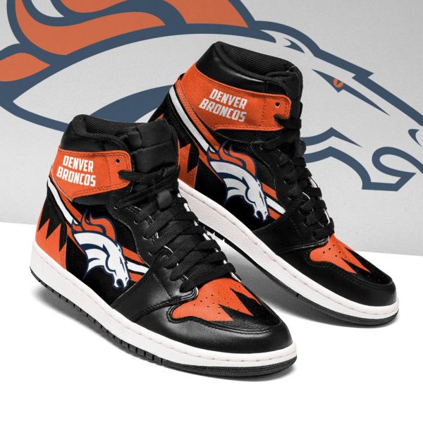 Men's Denver Broncos High Top Leather AJ1 Sneakers 002 Men's Denver Broncos High Top Leather AJ1 Sneakers 002